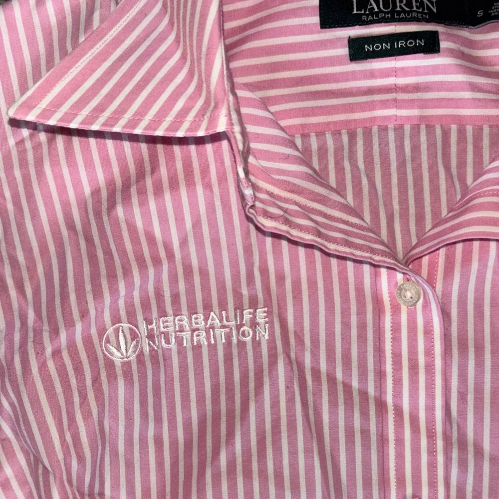 Lauren Ralph Lauren Pink Striped Button Down Shirt HLF - Picture 5 of 7